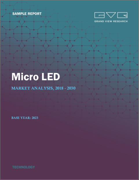 表紙：マイクロLEDの市場規模、シェア、動向分析レポート：アプリケーション別、ディスプレイ別、照明別、ディスプレイ画素密度別、最終用途別、地域別、セグメント予測、2024年～2030年