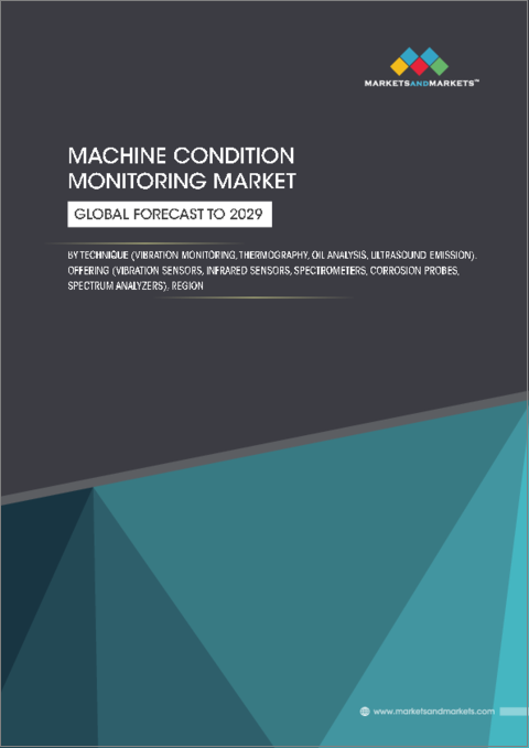 表紙：機械状態監視の世界市場：監視技術別、オファリング別、展開モード別、タイプ別、業界別、地域別-2029年までの予測