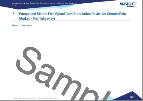 サンプル1：欧州・中東の慢性疼痛向け脊髄刺激装置の市場規模・動向、世界・地域シェア、動向、成長機会分析、レポート範囲：製品タイプ別、用途別、エンドユーザー別、地域別分析