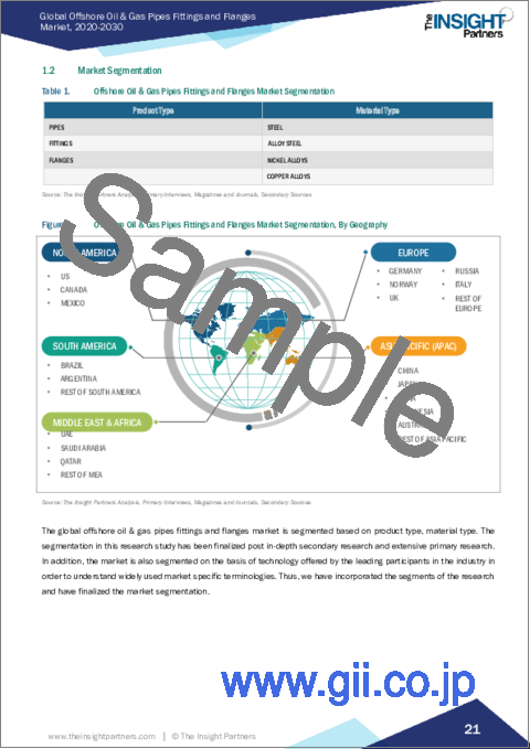 サンプル1：海洋石油・ガス用パイプ、継手、フランジ市場：規模・予測、世界・地域別シェア、動向、成長機会分析 - 製品タイプ別、材料タイプ別、地域別
