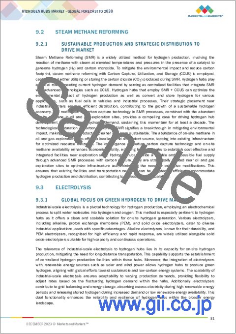 サンプル2：水素ハブの世界市場 (～2030年)：産業 (自動車・航空・船舶)・供給技術 (SMR・電解)・エンドユーズ (液体水素・水素燃料電池)・地域別