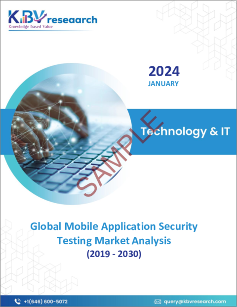 表紙：モバイルアプリケーションセキュリティテストの世界市場規模、シェア、動向分析レポート：提供サービス別、組織規模別、展開別、OSタイプ別、業界別、地域別展望および予測、2023年～2030年