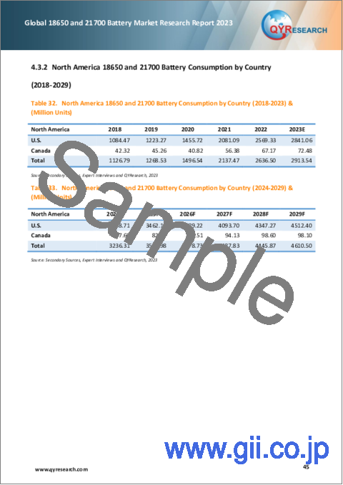 サンプル2：18650電池および21700電池の世界市場：2023年