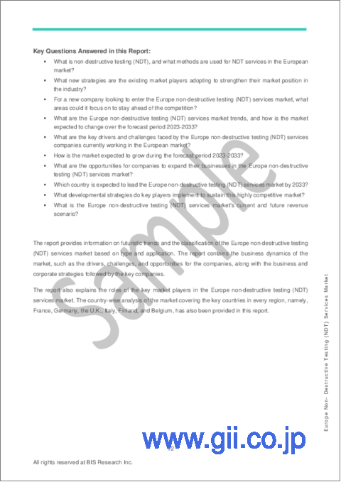 サンプル1：欧州の非破壊検査 (NDT) サービス市場 - 地域別分析：用途別、タイプ別、国別分析 - 分析と予測（2023年～2033年）