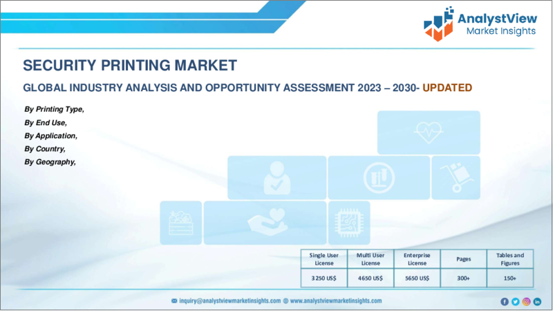 表紙：セキュリティ印刷市場：印刷タイプ別、用途別、エンドユーザー別、国別、地域別- 産業分析、市場規模、市場シェア、2023-2030年予測