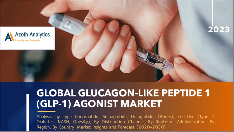 表紙：グルカゴン様ペプチド1（GLP-1）作動薬の世界市場：タイプ別、最終用途別、流通経路別、投与経路別、地域別、国別の分析、市場考察、予測
