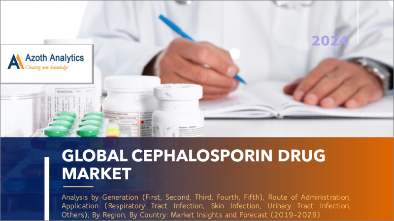 表紙：セファロスポリン医薬品の世界市場：世代別、投与経路別、用途別、地域別、国別の分析、市場考察、予測