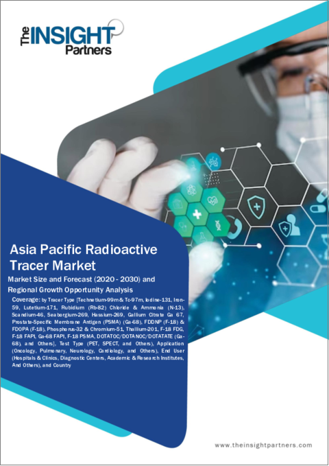 表紙：アジア太平洋の放射性トレーサー市場の2030年までの予測-地域別分析：トレーサータイプ、検査タイプ、用途、エンドユーザー別