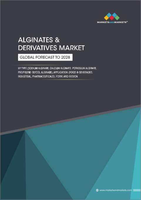 表紙：アルギン酸塩および誘導体の世界市場：タイプ別（アルギン酸ナトリウム、アルギン酸カルシウム、アルギン酸カリウム、PGA）、用途別（食品・飲料、工業、医薬品）、形態別（粉末、液体、ゲル状）-2028年までの予測