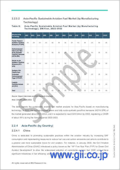 サンプル2：アジア太平洋の持続可能な航空燃料市場：分析と予測（2023年～2033年）