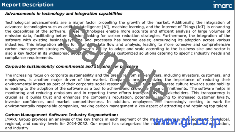 サンプル1：炭素管理ソフトウェア市場：コンポーネント、用途、産業、地域別、2024年～2032年