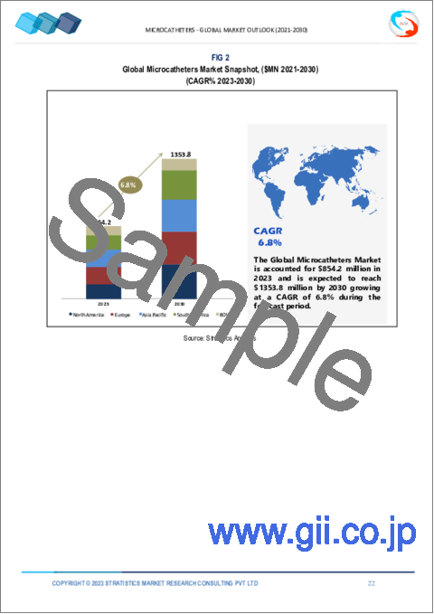 サンプル1：マイクロカテーテルの世界市場予測（～2030年）：製品タイプ、デザイン、用途、エンドユーザー、地域別の分析