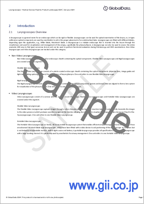 サンプル1：喉頭鏡のパイプライン - 開発段階、セグメント、地域と国、規制経路、主要企業（2024年版）
