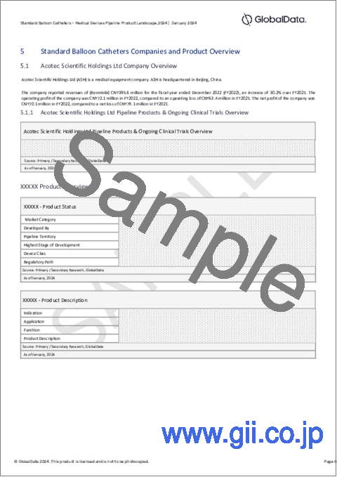 サンプル2：標準型バルーンカテーテルのパイプライン - 開発段階、セグメント、地域と国、規制経路、主要企業（2024年版）