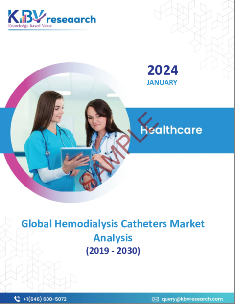 表紙：血液透析カテーテルの世界市場規模、シェア、動向分析レポート：材料別、製品別、先端形状別、エンドユーザー別、地域別展望および予測、2023年～2030年