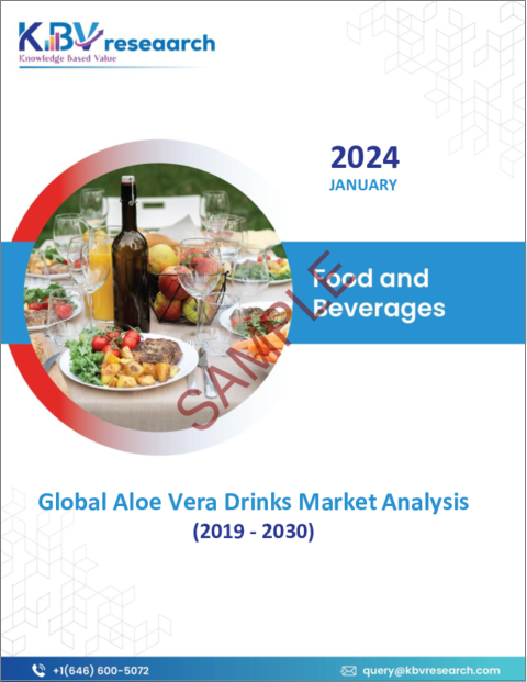 表紙：アロエベラドリンクの世界市場規模、シェア、動向分析レポート：フレーバー別、タイプ別、流通チャネル別、地域別展望と予測、2023年～2030年