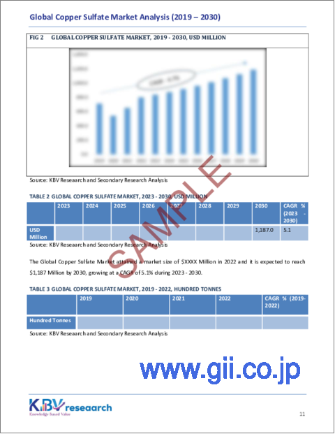 サンプル1：硫酸銅の世界市場規模、シェア、動向分析レポート：タイプ別、用途別、地域別展望と予測、2023年～2030年