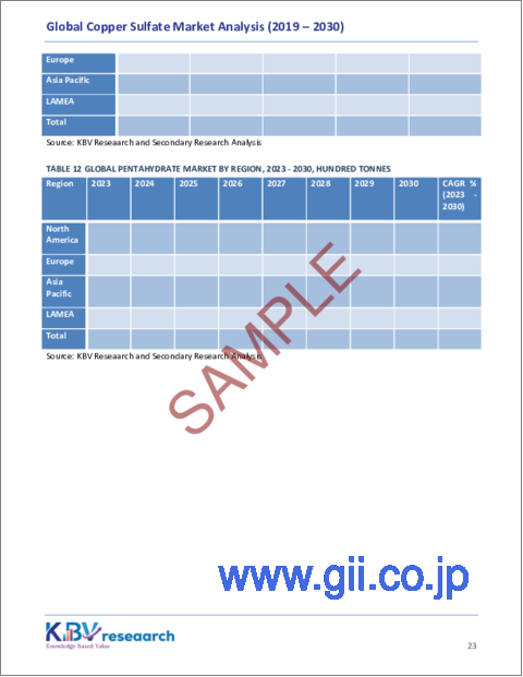 サンプル2：硫酸銅の世界市場規模、シェア、動向分析レポート：タイプ別、用途別、地域別展望と予測、2023年～2030年