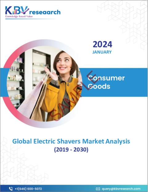 表紙：電気シェーバーの世界市場規模、シェア、動向分析レポート：エンドユーザー別、製品タイプ別、流通チャネル別、地域別展望と予測、2023年～2030年