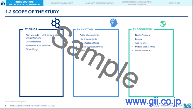 サンプル1：変形性関節症治療：市場シェア分析、業界動向と統計、成長予測（2024-2029）