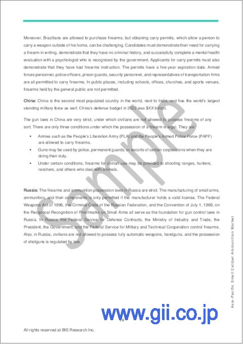 サンプル1：アジア太平洋地域の小口径弾薬市場：分析・予測 (2023～2033年)