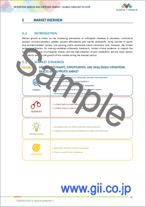 サンプル1：整形外科用ブレース＆サポートの世界市場：製品・カテゴリー・用途 (靭帯・予防・OA)・流通・地域別 - 予測（～2029年）