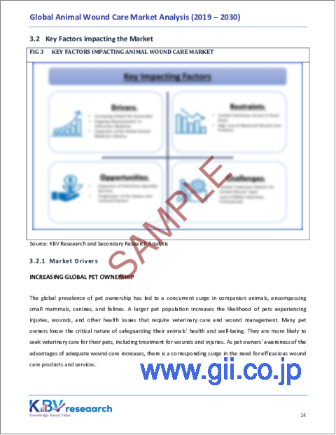 サンプル1：動物創傷ケアの世界市場規模、シェア、動向分析：動物タイプ別、エンドユーザー別、製品別、地域別展望と予測（2023年～2030年）