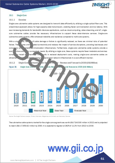 サンプル2：海底ケーブルシステムの世界市場：市場規模・予測、世界・地域別シェア、動向、成長機会分析 - サービス別、ケーブル容量別、用途別、タイプ別