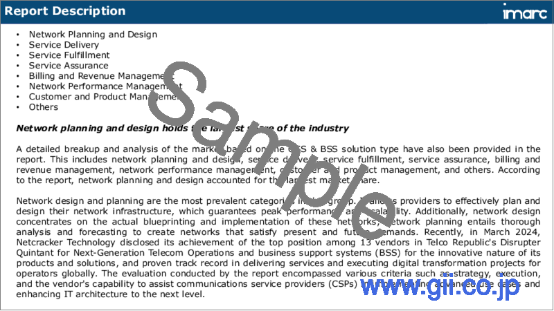 サンプル1：運用およびビジネスサポートシステム（OSS&BSS）市場レポート：コンポーネント別、OSS&BSSソリューションタイプ別、展開モード別、組織規模別、業界別、地域別、2024-2032