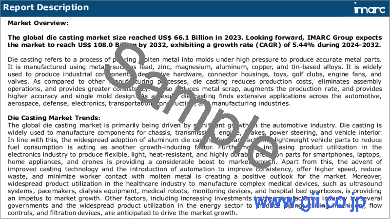 サンプル1：ダイカスト市場レポート：プロセス、原材料、用途、地域別、2024-2032
