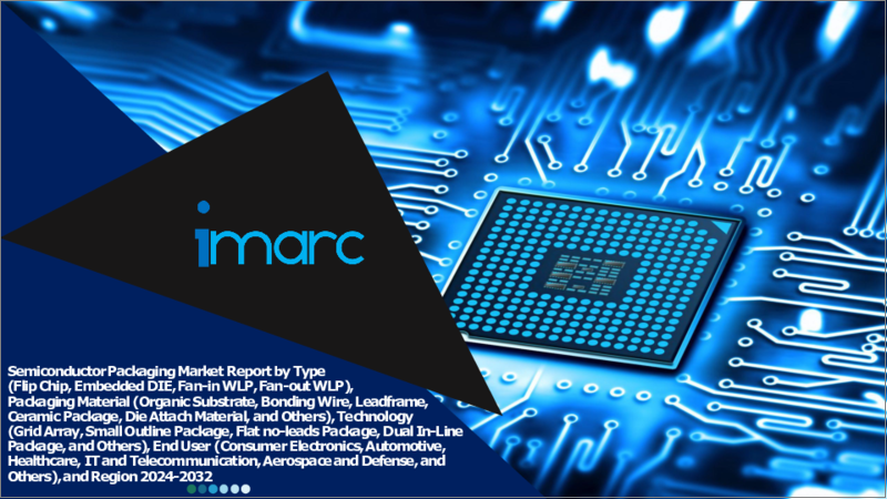 表紙：半導体パッケージング市場レポート：タイプ別、パッケージング材料別、技術別、エンドユーザー別、地域別、2024-2032