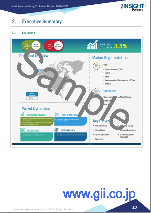 サンプル1：北米の鉱業用爆薬市場、2030年までの予測 - 地域別分析：タイプ別、用途別