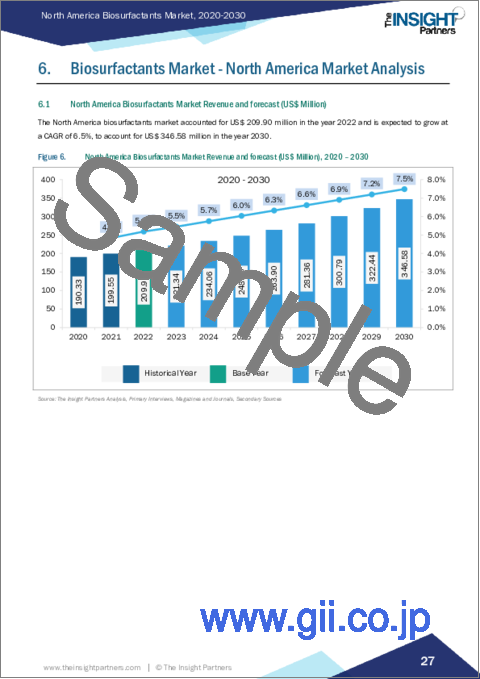 サンプル2：北米のバイオサーファクタント：2030年までの市場予測 - 地域別分析 - タイプ別、用途別