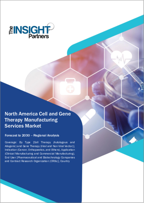 表紙：北米の細胞・遺伝子治療向け製造サービス：2030年までの市場予測 - 地域別分析 - タイプ別、適応症別、用途別、エンドユーザー別