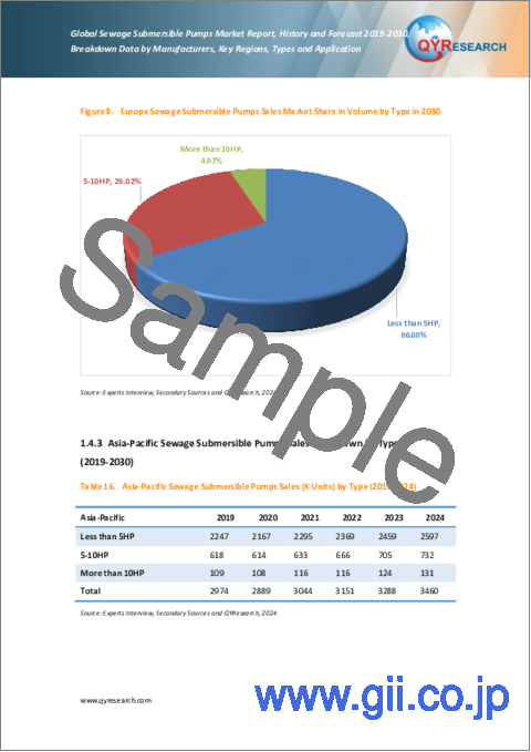 サンプル1：下水用水中ポンプの世界市場：実績と予測（2019年～2030年）