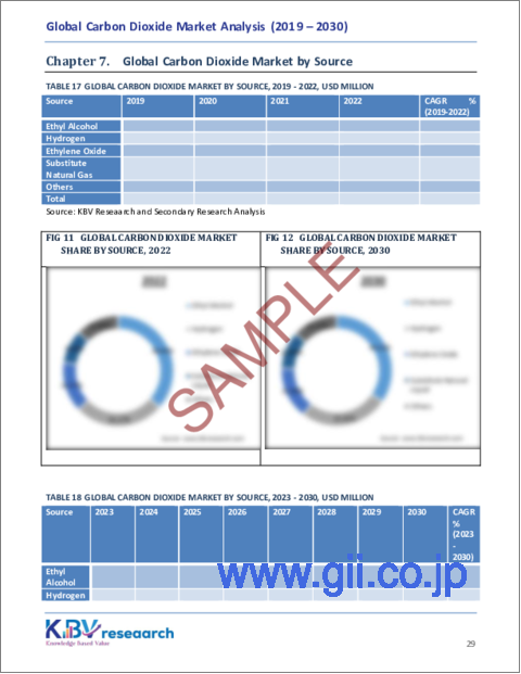 サンプル2：炭酸ガスの世界市場規模、シェア、動向分析レポート：用途別、形態別、由来別、地域別展望と予測、2023～2030年