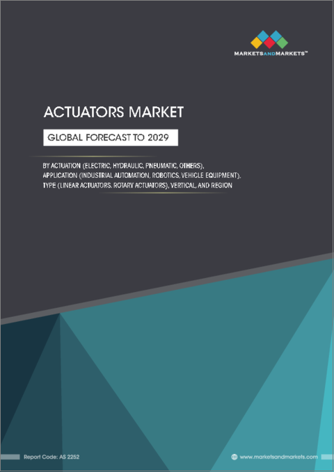 表紙：アクチュエータの世界市場：アクチュエーション別、用途別、タイプ別、業界別、地域別 - 2029年までの予測