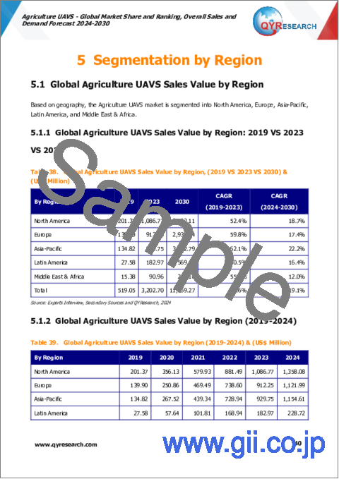 サンプル2：農業用UAVの世界市場：市場シェアとランキング、全体売上と需要予測（2024年～2030年）