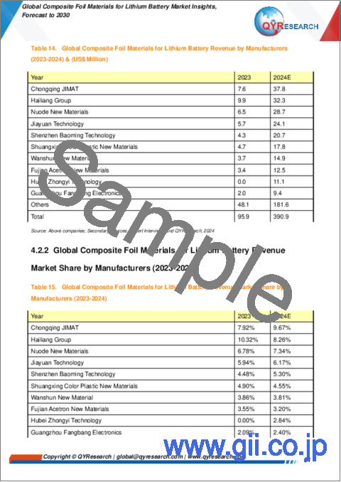 サンプル2：リチウム電池用複合箔材料の世界市場：考察、予測（～2030年）