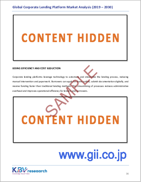 サンプル1：法人向け融資プラットフォームの世界市場：市場規模、シェア、動向分析 - 提供別、エンドユーザー別、展開別、企業規模別、融資タイプ別、地域別展望・予測（2023～2030年）