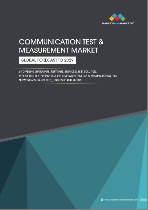 表紙：通信テストおよび計測市場：オファリング別、テストソリューション別、テストタイプ別、エンドユーザー別、地域別 - 2029年までの予測