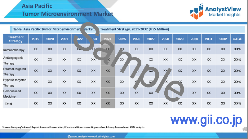 サンプル2：腫瘍微小環境（TME）市場：TME構成要素別、がんタイプ別、治療戦略別、調査診断別、エンドユーザー別、国別、地域別-2024-2032年の産業分析、市場規模、市場シェア、予測