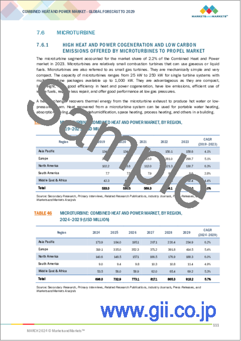 サンプル2：熱電併給の世界市場：原動機別、容量別、燃料別、エンドユーザー別、地域別 - 2029年までの予測