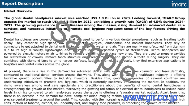 サンプル1：歯科用ハンドピースの市場：製品、速度、エンドユーザー、地域別、2024～2032年