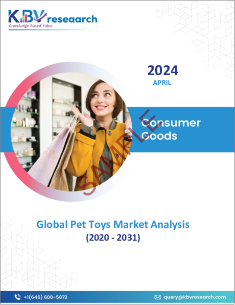 表紙：ペット用玩具の世界市場：市場規模、シェア、動向分析 - 流通チャネル別、タイプ別、ペット別、地域別展望、予測（2024～2031年）