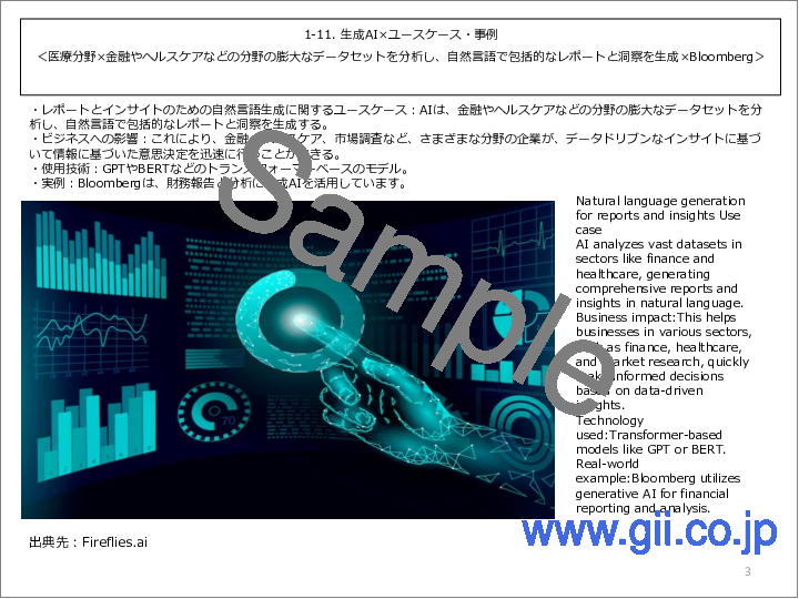 サンプル2：2024年 海外における「生成AI×ユースケース（事例）」に関する網羅的な調査（公開事例：125社×300枚付き）