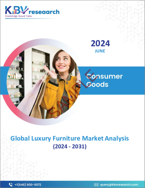 表紙：高級家具の世界市場：規模、シェア、動向分析レポート（流通チャネル別、素材別、エンドユーザー別、地域別展望と予測、2024年-2031年）