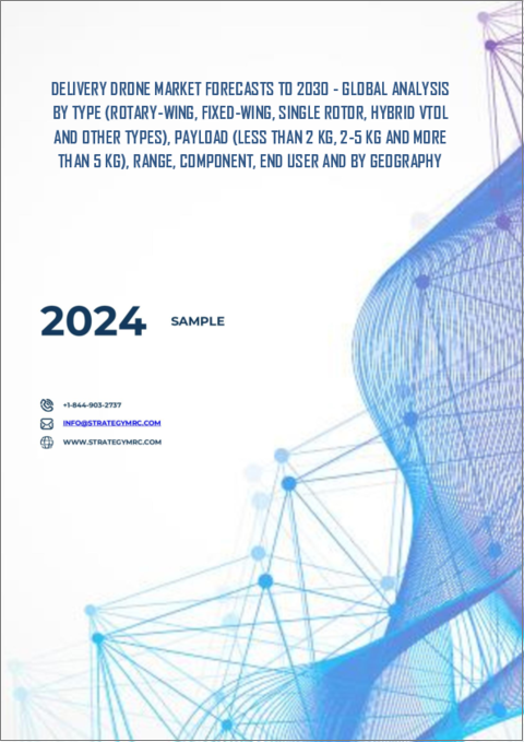 表紙：配送用ドローンの2030年までの市場予測： タイプ別、ペイロード別、航続距離別、コンポーネント別、エンドユーザー別、地域別の世界分析