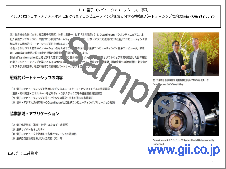 サンプル2：2024年 国内における「量子コンピュータ×ユースケース（事例）」に関する網羅的な調査（公開事例：60社×250枚付き）