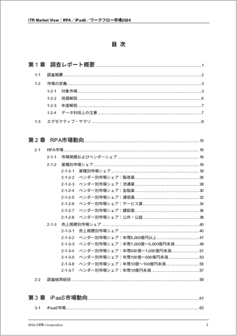 表紙：ITR Market View：RPA／iPaaS／ワークフロー市場2024